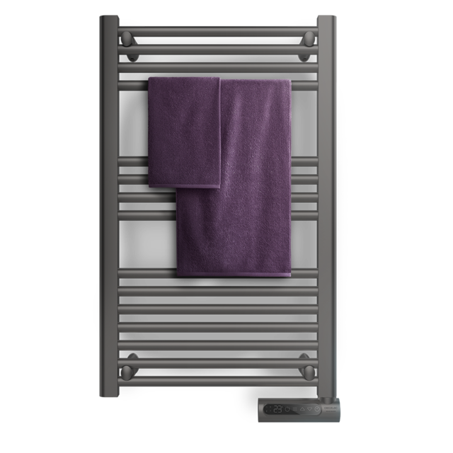 Sèche-serviettes électrique à inertie fluide Ready Warm 9100 Smart Towel Steel. 500 W, écran LED, contrôle tactile, minuterie, 3 modes de fonctionnement et 2 systèmes de sécurité. Utilisation idéale pour les salles de bain.