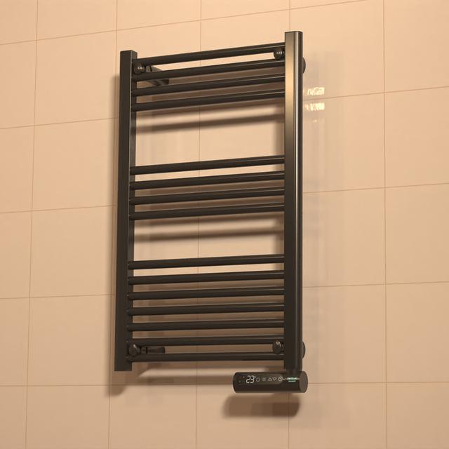 Scaldasalviette elettrico Ready Warm 9100 Smart Towel Black. 500 W, display LED, controllo touch, timer, 3 modalità di funzionamento, uso ideale per bagni, 2 sistemi di sicurezza