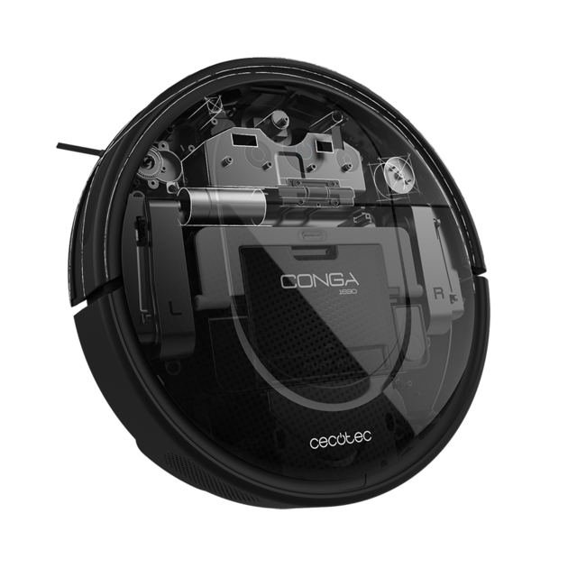 Robot aspirateur Conga Série 1690 Pro. 2700 Pa, technologie de capteur optique iTech SmartGyro Eye, app avec carte, il aspire, balaie, nettoie le sol et passe la serpillière, brosse pour les poils d'animaux, Alexa et Google Home