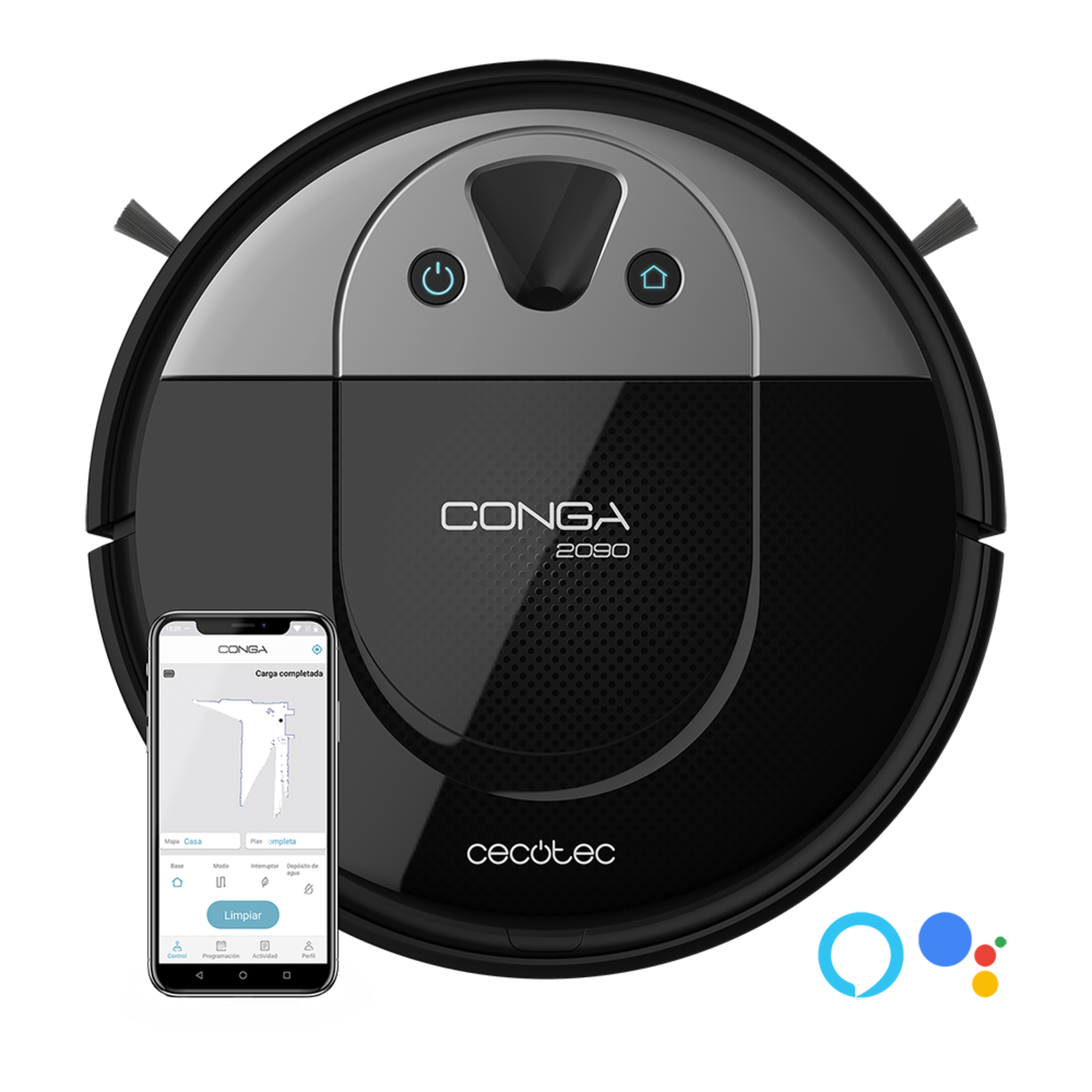 Robot aspirapolvere e lavapavimenti Conga 2090 Vision, iTech telecamera 360 , lava, aspira e spazza allo stesso tempo, 2700 Pa, app con mappa interattiva, pulizia di zone precise, Alexa & Google Assistant