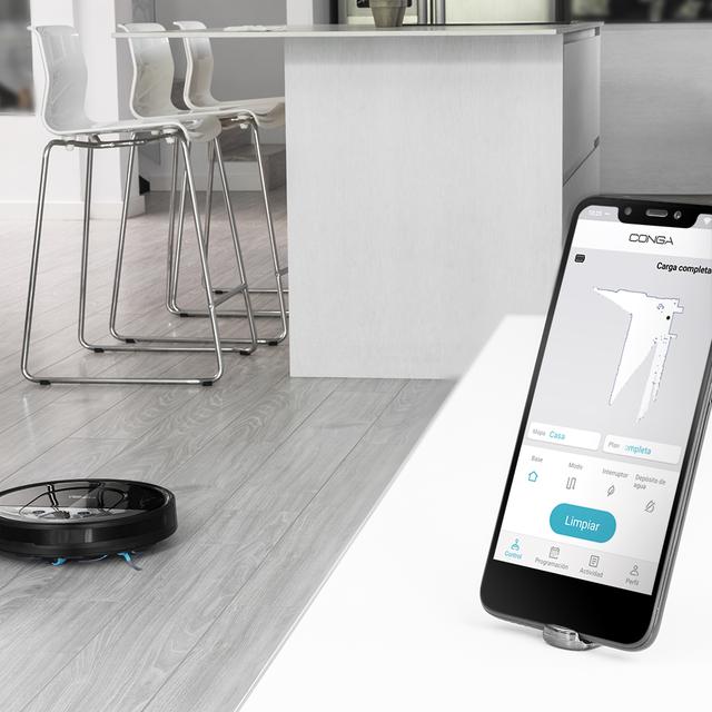 Robot Aspirador y Fregasuelos Conga 2090 Vision. 4 en 1 con Cámara, APP móvil interactiva, Asistente virtual Alexa y Google Home, Gestión de Habitaciones