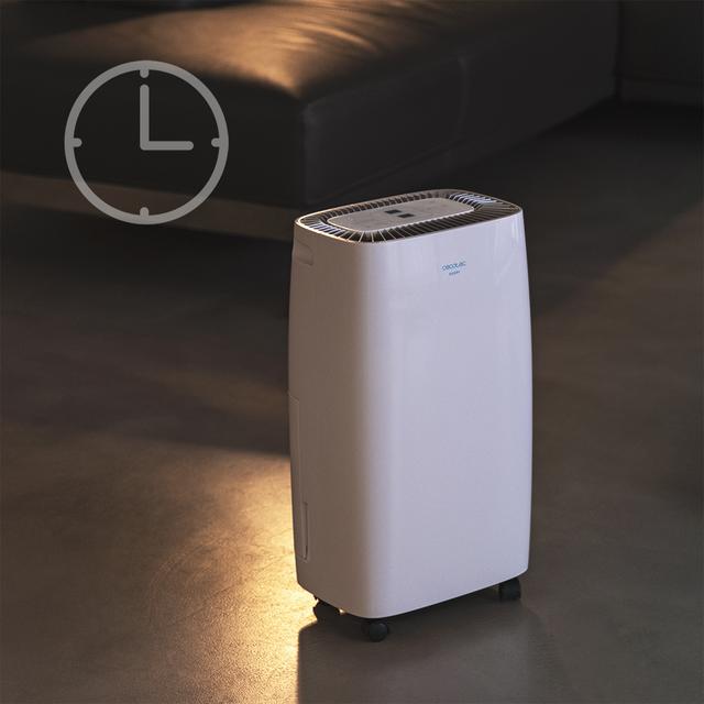 Déshumidificateur Big Dry 4000 Expert. Minuterie 24 h, 10 L/jour, réservoir amovible de 2,5 L, 105 m³/h de surface couverte, gaz R290, silencieux, humidité 40 % à 80 %, écran LED et auto-déconnexion