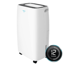 Déshumidificateur Big Dry 4000 Expert. Minuterie 24 h, 10 L/jour, réservoir amovible de 2,5 L, 105 m³/h de surface couverte, gaz R290, silencieux, humidité 40 % à 80 %, écran LED et auto-déconnexion