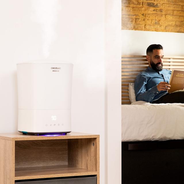 BreezeCare 3500 Warm. Humidificador con Depósito 5,5 litros, Humidificación 400 ml/h, Filtro cerámico, Cobertura hasta 35 m2, Autonomía hasta 22h, 3 Velocidades, Temporizador