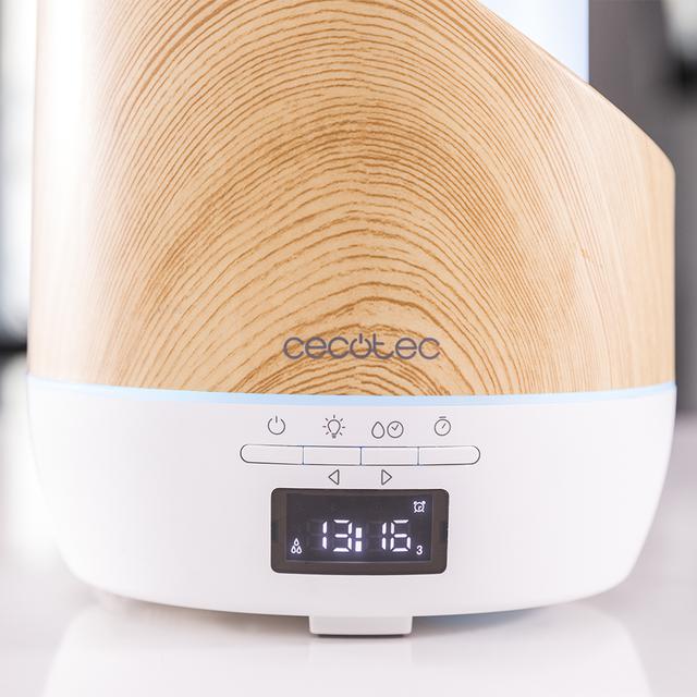 PureAroma 500 Smart White Woody. Difusor de aroma com Capacidade 500 ml, Ecrã LED, Temporizador 12h, Relógio despertador, 3 Modos de funcionamento, Cobertura 30m2