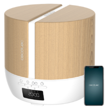 PureAroma 550 Connected White Woody. Difusor de aromas con Capacidad 500ml, Pantalla LED, Altavoz, Control por bluetooth, App, Temporizador 12h, 3 Modos de funcionamiento, Cobertura 30m2