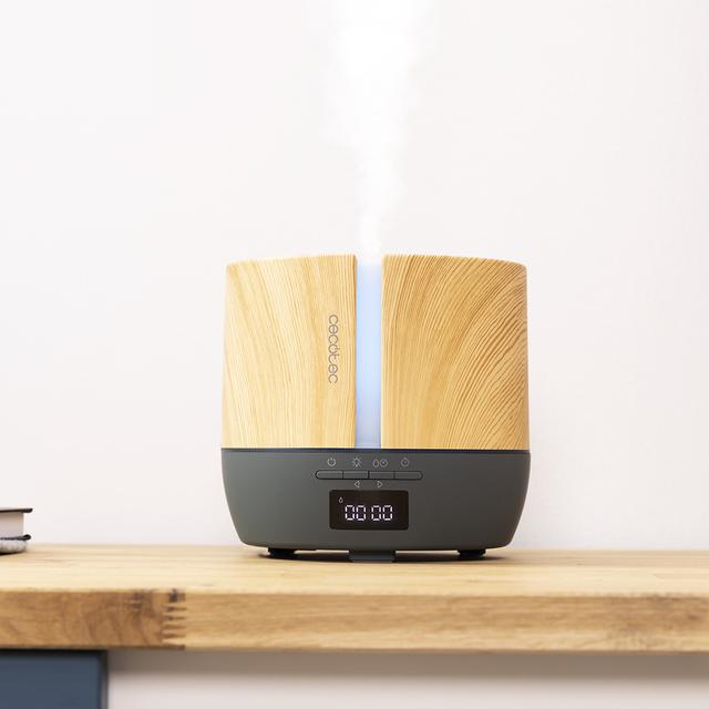 PureAroma 550 Connected Grey Woody. Difusor de aromas de Capacidad 500ml, Pantalla LED, Altavoz, Control por bluetooth, App, Temporizador 12h, 3 Modos de funcionamiento, Cobertura 30m2