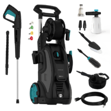 Idropulitrice Hydroboost 2500 Home&Car. 2500 W, per Casa e Auto, Portata Massima di 480 l/h, Pressione di 195 bar, Pompa in Alluminio, Raggio d'Azione di 14 m, Accessori