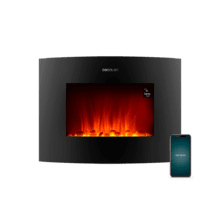 ReadyWarm 2250 Curved Flames Connected Chimenea eléctrica decorativa de 22” con máxima potencia de 2000 W. Dos intensidades 1000 W y 2000 W. Control por Wi-Fi. Mando a distancia. Panel curvo de cristal templado. Llama independiente y ajustable. Temporizador semanal. Sensor de puerta abierta.