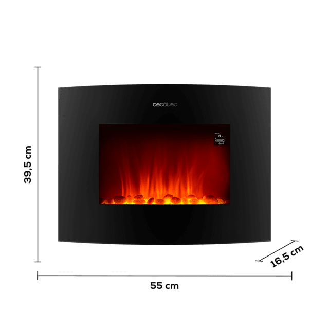 Ready Warm 2250 Curved Flames Connected Electric Fireplace. 2000 W, tamanho 22", Wi-Fi, 2 níveis de potência, controlo remoto, painel curvo, temporizador, 20 m2