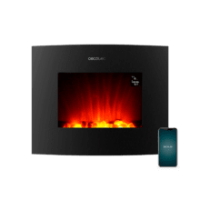 ReadyWarm 2650 Curved Flames Connected Chimenea eléctrica decorativa de 26” con máxima potencia de 2000 W. Dos intensidades 1000 W y 2000 W. Control por Wi-Fi. Mando a distancia. Panel curvo de cristal templado. Llama independiente y ajustable. Temporizador semanal. Sensor de puerta abierta.