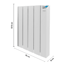 ReadyWarm 8000 Thermal Ceramic Connected Emisor térmico con 2000 W de aluminio fundido y tecnología cerámica, 8 elementos, 28 m², control por Wi-Fi, pantalla LCD, programador semanal 24/7, protección IPX4, 4 modos, selección de temperatura y máxima seguridad.