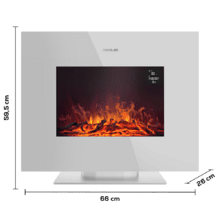 Lareira elétrica Ready Warm 2700 Design Flames White. 2000 W, tamanho 26", 2 níveis de potência, suporte de chão, comando à distância, temporizador, 25 m2