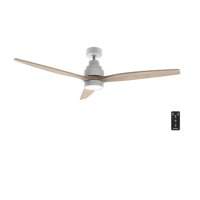 Ventilatore da soffitto EnergySilence Aero 5300 White&Wood Design 30W 52” con motore DC, luce LED, telecomando, 6 velocità, timer e modalità inverno-estate