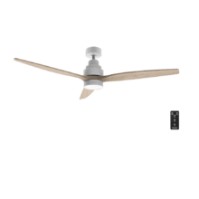 EnergySilence Aero 5300 White&Wood Design Ventilador de techo de 30W y 52” con motor DC, luz LED, mando a distancia, 6 velocidades, temporizador y modo winter-summer