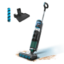 Mop elettrico FreeGo Wash&Vacuum 200 W. Lava e aspira contemporaneamente. 35 minuti di autonomia. Rullo assorbente Jalisco bagnato. Serbatoio acqua pulita da 700 ml e acqua sporca da 700 ml. Con 3 modalità: Eco, Turbo e Dry. Spruzzatore automatico sul rullo. Fondo autopulente.