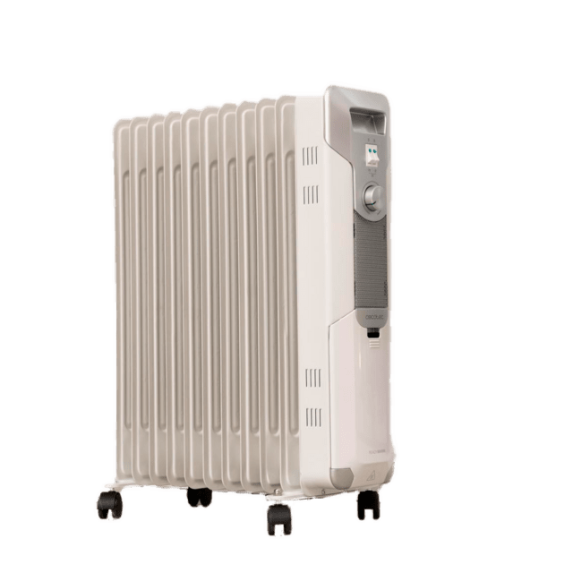 ReadyWarm 11000 Space Aurora Radiador de aceite de 11 módulos y 2500 W con 3 niveles de potencia, cobertura de 25 m², recogecables, control sencillo, asa, ruedas y doble sistema de seguridad.