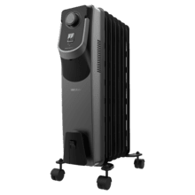 ReadyWarm 7000 Space 360 Black Radiador de aceite de 7 módulos, 1500 W y tecnología 360º con 3 niveles de potencia, cobertura de 18 m², recogecables, control sencillo, asa, ruedas y doble sistema de seguridad.