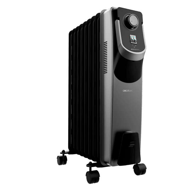 ReadyWarm 9000 Space 360 Black Line Radiador de aceite de 9 módulos, 2000 W y tecnología 360º con 3 niveles de potencia, cobertura de 22 m², recogecables, control sencillo, asa, ruedas y doble sistema de seguridad.