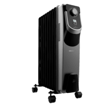 ReadyWarm 9000 Space 360 Black Line Radiador de aceite de 9 módulos, 2000 W y tecnología 360º con 3 niveles de potencia, cobertura de 22 m², recogecables, control sencillo, asa, ruedas y doble sistema de seguridad.