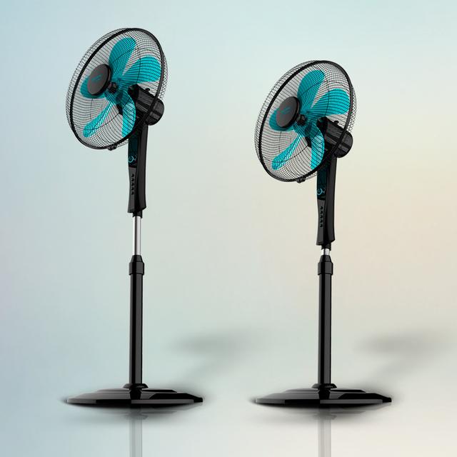 Ventilatore a piantana EnergySilence 520 Power Black. 5 pale 16'' (40 cm) di diametro, oscillazione, 4 velocità, regolabile (110-135 cm), motore in rame, timer 2 h, 50 W