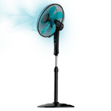 EnergySilence 520 Power Black. Ventoinha de pé com temporizador de 50 W, 5 pás, 40 cm de diâmetro, oscilante, 4 velocidades, ajustável 110-130 cm, motor de cobre, Preto