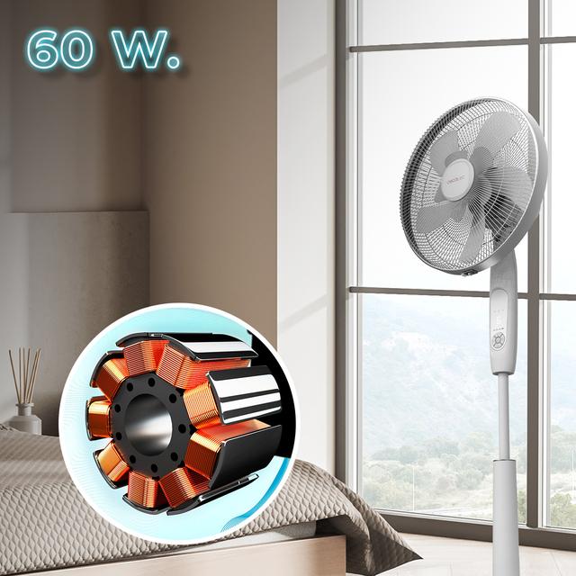 EnergySilence 1010 ExtremeConnected. Ventilador de Pie con Mando a Distancia y Temporizador, 60 W, 10 aspas, 6 Velocidades, Motor de Cobre, Altura ajustable 115-135 cm, Blanco