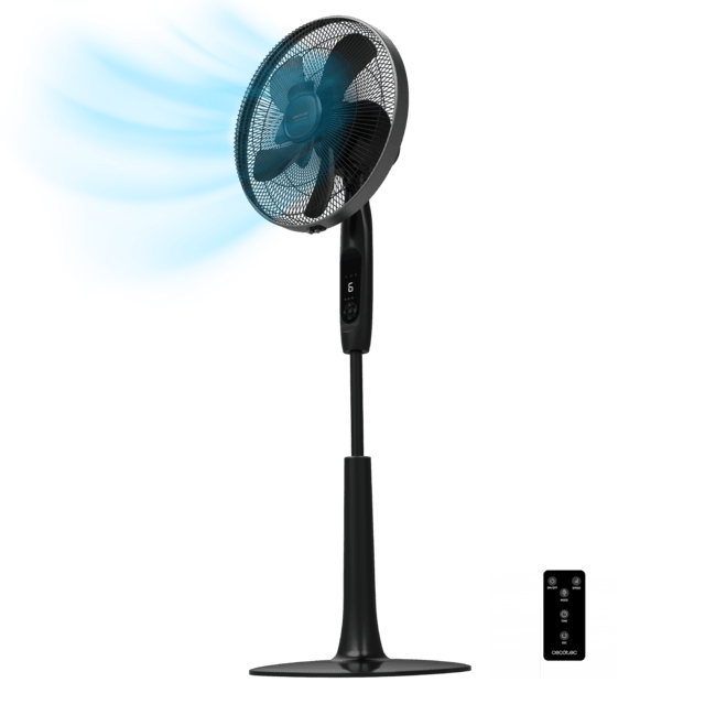EnergySilence 1019 ExtremeConnected. Ventilador de Pie con Mando a Distancia y Temporizador, 60 W, 10 Aspas, 6 Velocidades, Motor de Cobre, Altura ajustable 115 o 135 cm, Negro