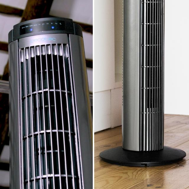 EnergySilence 890 Skyline. Ventilador de Torre Digital con Temporizador, 50 W, 30'' (76cm) de Altura, Oscilante, Motor de Cobre, 3 Velocidades, 3 Modos, Negro
