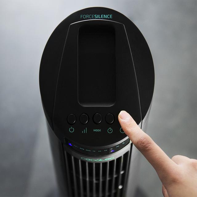 EnergySilence 890 Skyline. Ventilador de Torre Digital con Temporizador, 50 W, 30'' (76cm) de Altura, Oscilante, Motor de Cobre, 3 Velocidades, 3 Modos, Negro