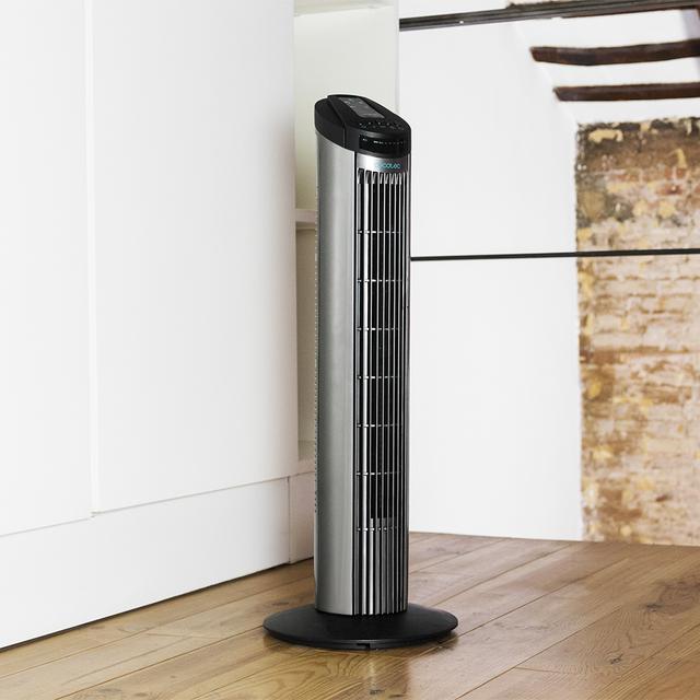 EnergySilence 890 Skyline. Ventilador de Torre Digital con Temporizador, 50 W, 30'' (76cm) de Altura, Oscilante, Motor de Cobre, 3 Velocidades, 3 Modos, Negro