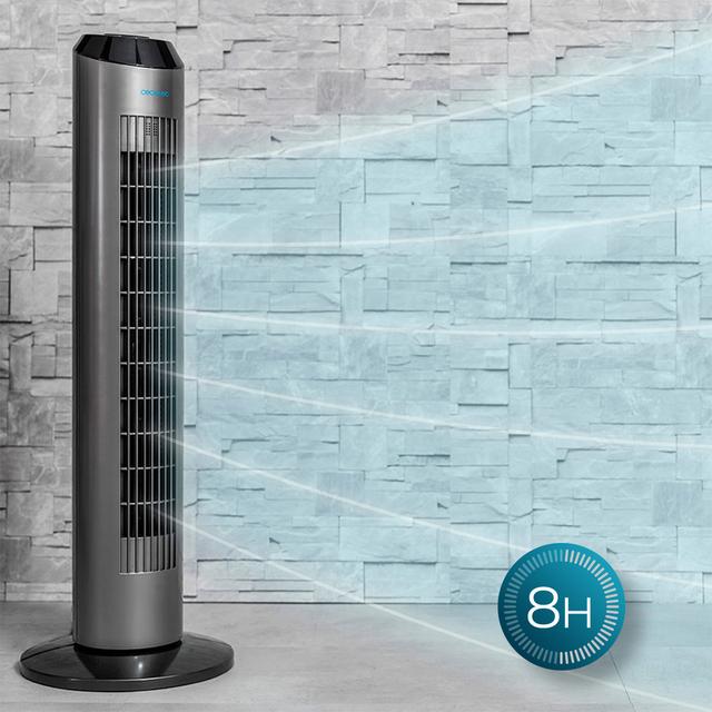 EnergySilence 8190 Skyline Ionic. Ventilador de Torre Digital con Mando a Distancia y Temporizador, 60 W, 33'' (84cm) de Altura, Oscilante, Ionizador, Motor de Cobre, 3 Velocidades, Gris