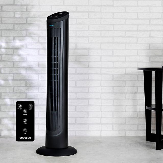 EnergySilence 9090 Skyline. Ventilador de Torre Digital con Mando a Distancia y Temporizador, 45 W, 40'' (102cm) de Altura, Oscilante, Motor de Cobre, 3 Velocidades, Negro