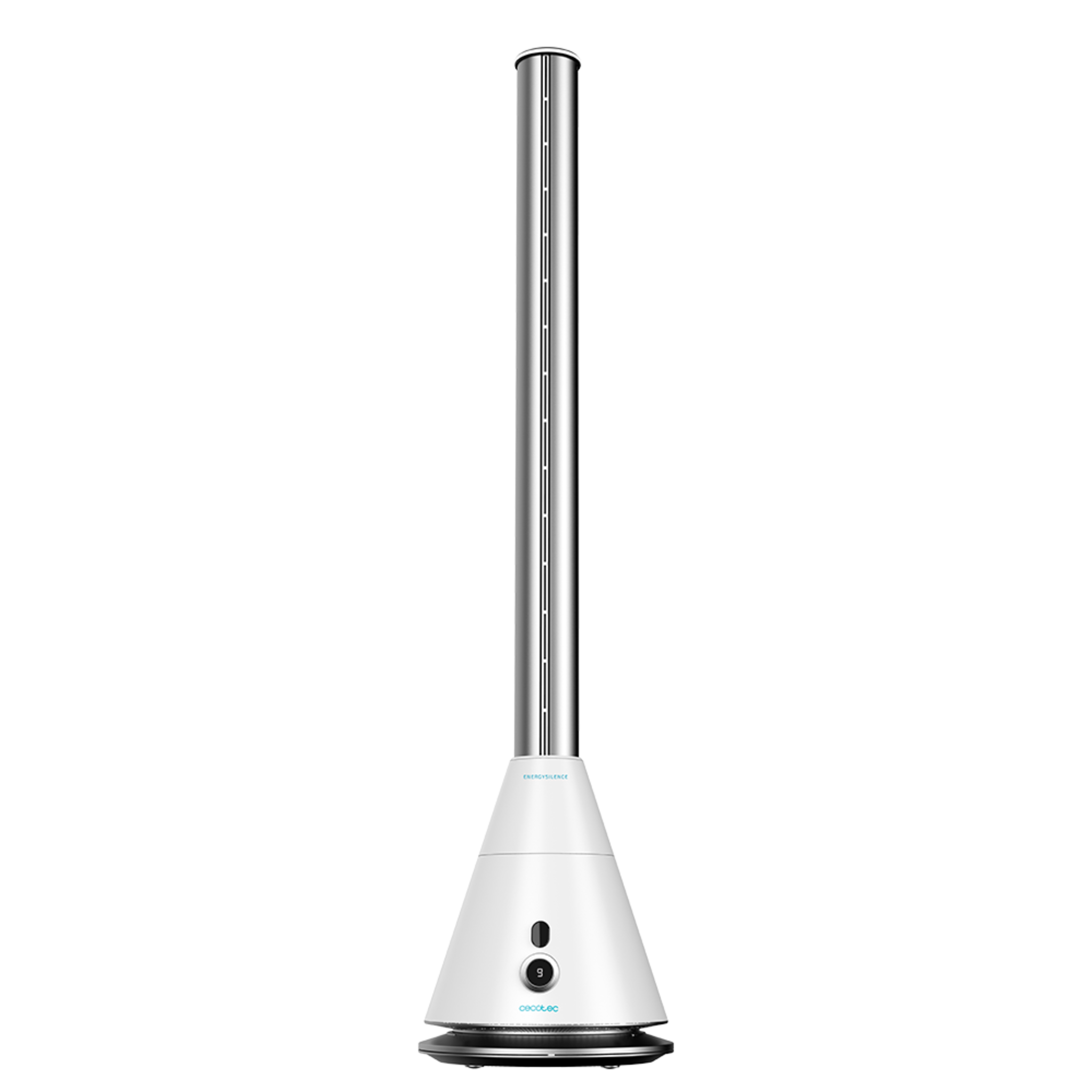 Ventilador de Torre sin Aspas con Mando a Distancia y Temporizador EnergySilence 9800 Skyline Bladeless White. 26 W, 38" (96 cm) de Altura, Motor de Cobre, 9 Velocidades, Blanco