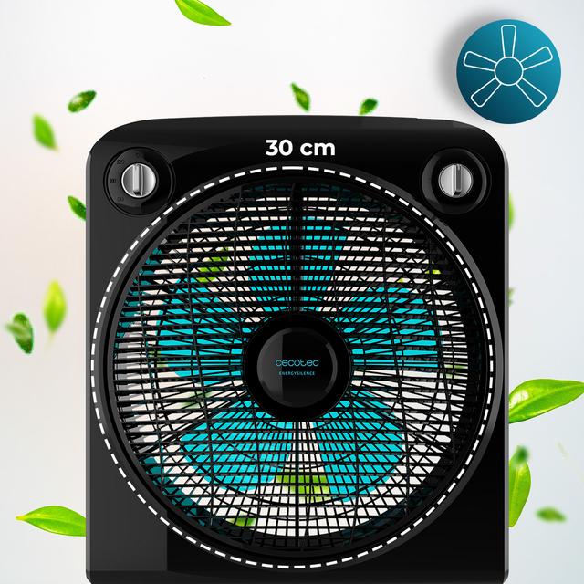 EnergySilence 6000 PowerBox Black. Ventilador de chão com temporizador, 50 W, 5 pás de 30 cm de diâmetro, 3 velocidades, motor de cobre, grelha rotativa, preto