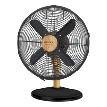 Ventilatore da tavolo EnergySilence 560 WoodDesk. 4 pale 12'' (30 cm) di diametro, oscillazione, 3 velocità, regolabile motore in rame, finiture nere effetto legno, 45 W