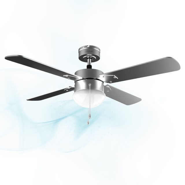 EnergySilence Aero 450. Ventilador de Techo con Luz de 50 W, Bajo consumo, 106 cm de Diámetro, Luz, 4 Aspas Reversibles, 3 Velocidades, Función Invierno, Acabado en acero/blanco