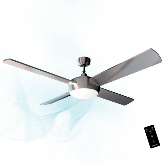 EnergySilence Aero 570. Ventilador de Techo con Mando a Distancia, Temporizador y Luz LED, 60 W, 132 cm de Diámetro, 4 Aspas, 3 Velocidades, Función invierno, Diseño en Acero