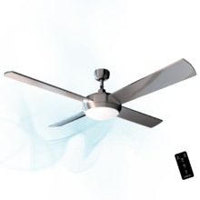EnergySilence Aero 570. Ventilador de Techo con Mando a Distancia, Temporizador y Luz LED, 60 W, 132 cm de Diámetro, 4 Aspas, 3 Velocidades, Función invierno, Diseño en Acero