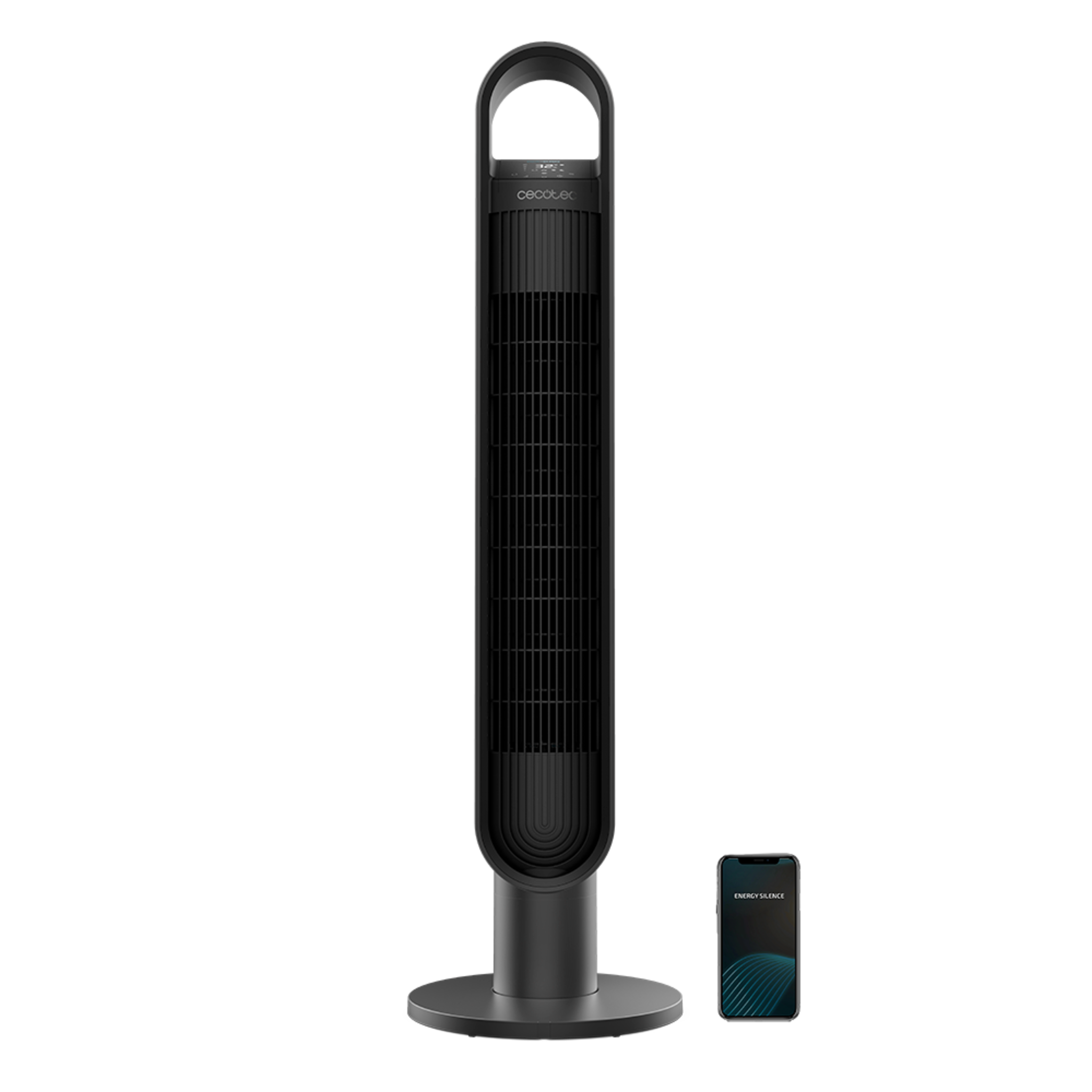Ventilador de Torre con Mando a Distancia y Temporizador EnergySilence 9190 SkyLine Ionic Connected. 60W, Altura 40", 3 Velocidades, Oscilación automática, Control Wifi e Ionizador
