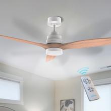 EnergySilence Aero 5250 White Design. Ventoinha de teto com controlo remoto e temporizador, 40 W, diâmetro 132 cm, motor DC, luz LED, 6 velocidades, função Inverno, branco/pás madeira