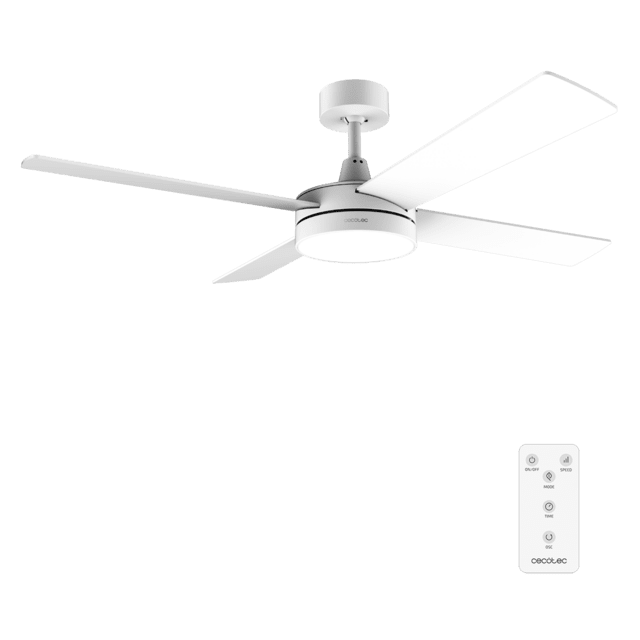 EnergySilence Aero 5200 White Line. Ventoinha de teto com controlo remoto, temporizador e luz LED, 60 W, motor de cobre, 52", 4 pás, 3 velocidades, função de Inverno