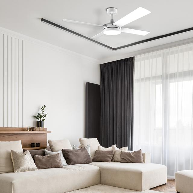 Ventilatore da soffitto con telecomando, timer e luce LED EnergySilence Aero 5200 White Line. 60 W, motore in rame, 52", 4 pale, 3 velocità, funzione invernale