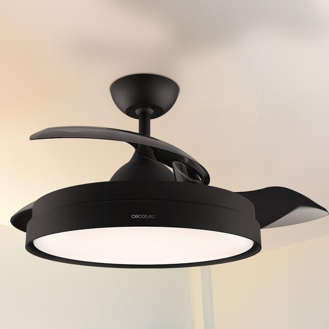 Ventilateur de plafond avec pales rétractables et lampe EnergySilence Aero 4280 Invisible Black. 40 W, 106 cm de diamètre (42"), minuterie, 3 teintes de lumière et fonctions Été/Hiver.