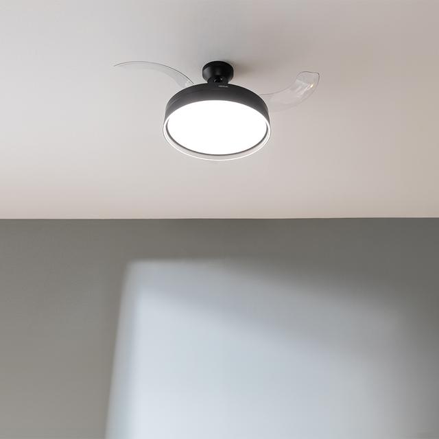 Ventilateur de plafond avec pales rétractables et lampe EnergySilence Aero 4280 Invisible Black. 40 W, 106 cm de diamètre (42"), minuterie, 3 teintes de lumière et fonctions Été/Hiver.