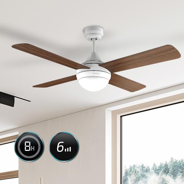 Ventilatore da soffitto EnergySilence Aero 4250 Fresh da 55 W e 42” con luce LED, telecomando, timer, 3 velocità e 4 pale reversibili.