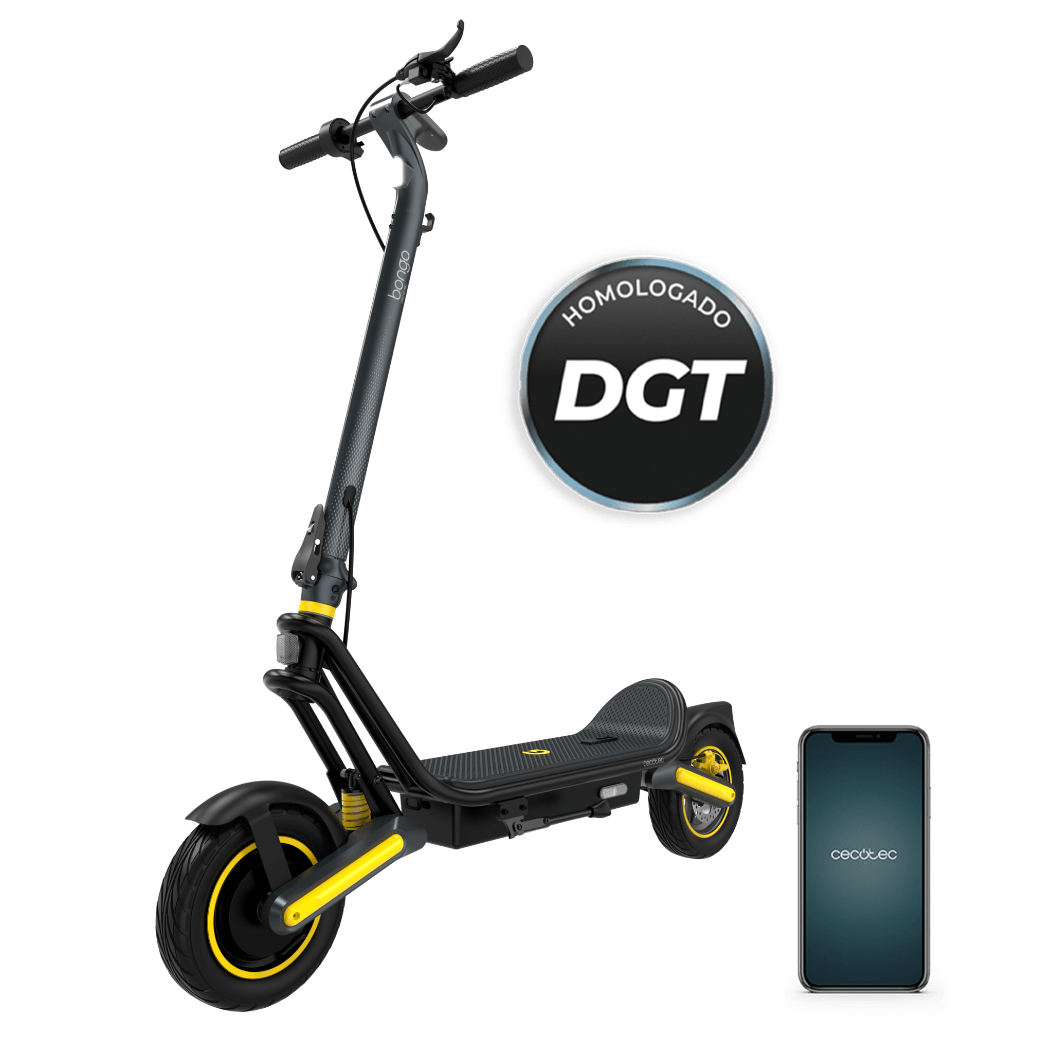 Bongo GS50 XXL Connected Trottinette électrique avec base ultra-large, double suspension, puissance maximale de 800 W et pneus de 10 pouces pour se déplacer sur n’importe quelle surface. Jusqu’à 50 km d’autonomie. Elle est conforme à toutes les exigences de la nouvelle réglementation espagnole en matière de circulation routière. DGT (DSCR d’Espagne)