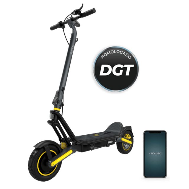 Bongo GS50 XXL Connected Patinete eléctrico con base ultrawide, doble suspensión, potencia máxima de 800W y neumáticos de 10" que permite desplazarse cómodamente por cualquier superficie. Con autonomía de hasta 50 km. Cumple con todos los requisitos de la normativa española de circulación. (DGT)