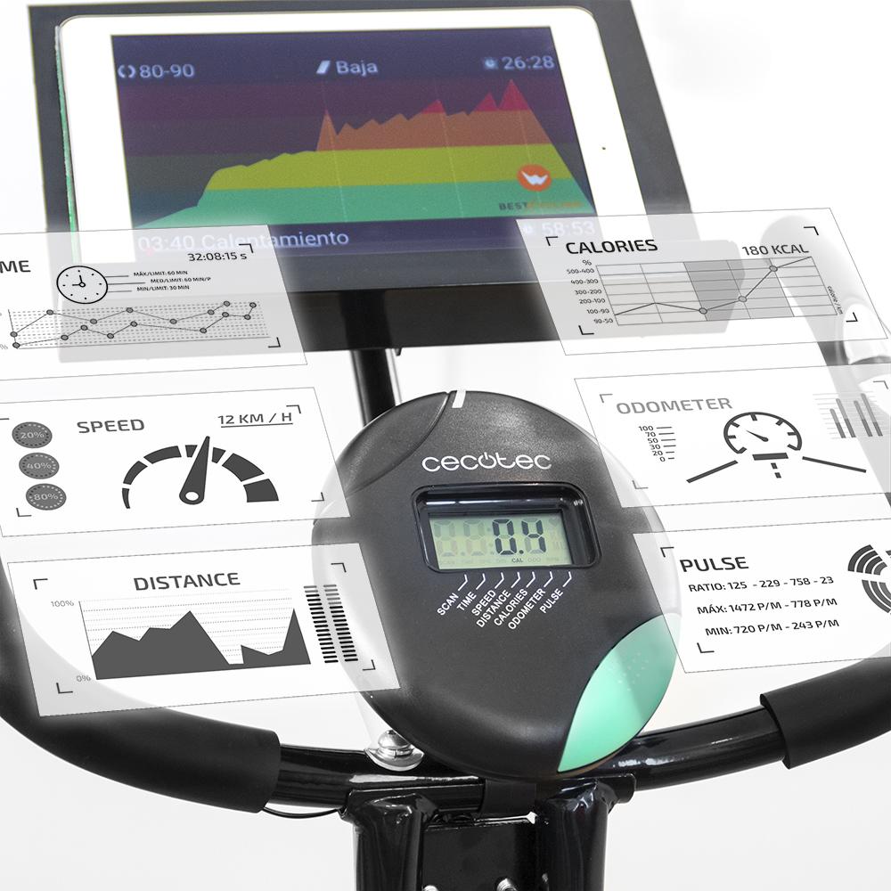Bicicleta Estática Plegable con Volante de Inercia de 2,5 Kg X-Bike Pro. Sistema Silence Fit, Respaldo, Manillar y Sillín Regulable, Pulsómetro, Pantalla LCD, Ruedas, Peso máximo 100 Kg