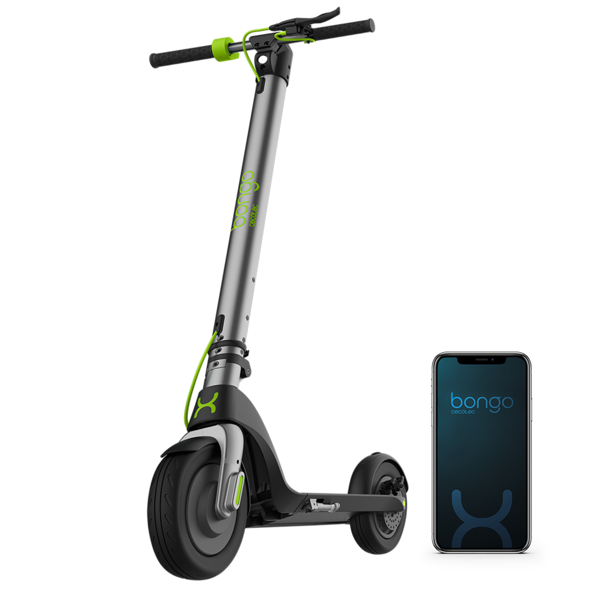 Trottinette électrique Bongo Série A Connected. Puissance maximale de 700 W, App pour smartphones, batterie interchangeable, autonomie illimitée de 25 km et roues anti-crevaison de 8,5”.
